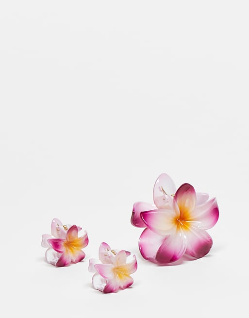 Stradivarius pack of 3 floral hair clips in pale pink