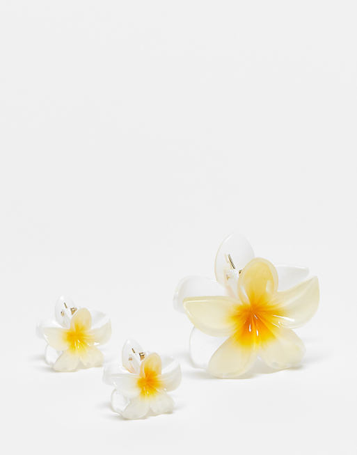 Stradivarius pack of 3 floral hair clips in pale yellow