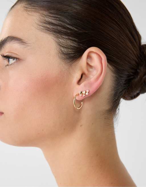 Stradivarius Pack Of 9 Flower Earrings In Gold