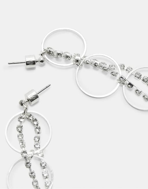 Stradivarius Rhinestone Dangle Earrings In Grey