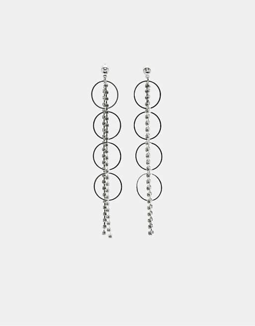 Stradivarius Rhinestone dangle earrings in grey