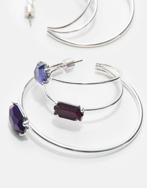 Stradivarius Rhinestone Maxi Hoop Earrings In Grey
