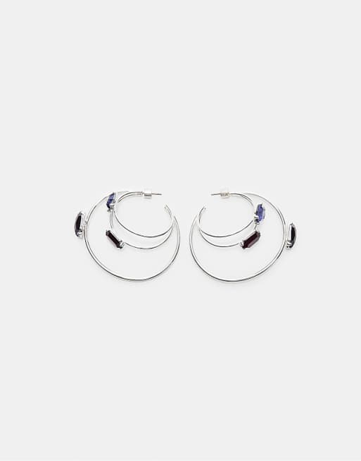 Stradivarius Rhinestone maxi hoop earrings in grey