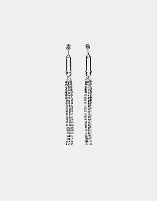 Stradivarius Rhinestone safety pin dangle earrings in grey
