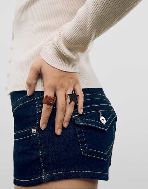 Stradivarius Set of 2 bear and star rings in brown