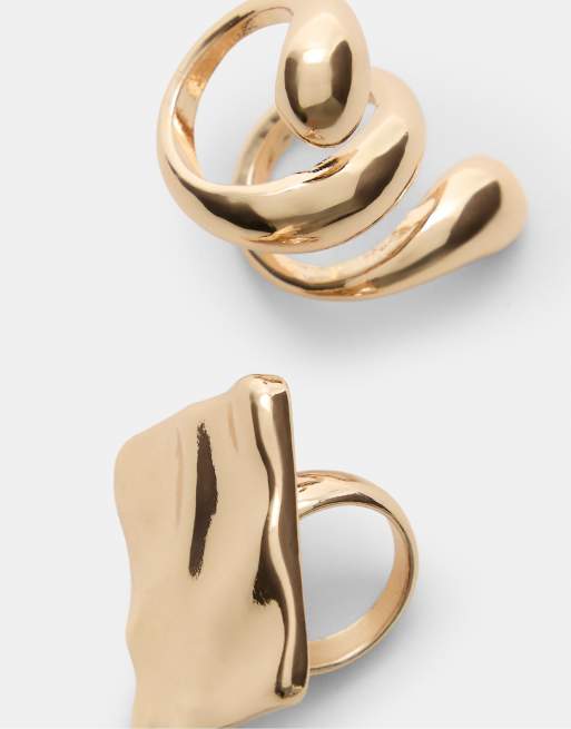 Stradivarius Set Of 2 Combined Rings In Gold
