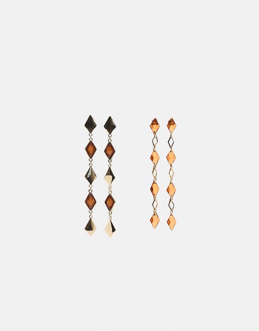 Stradivarius Set of 2 diamond dangle earrings in mustard