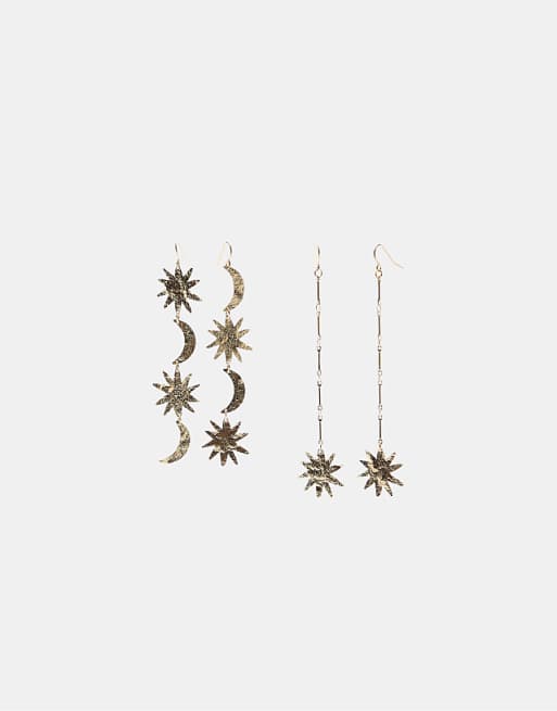 Stradivarius Set of 2 moon and sun dangle earrings in gold
