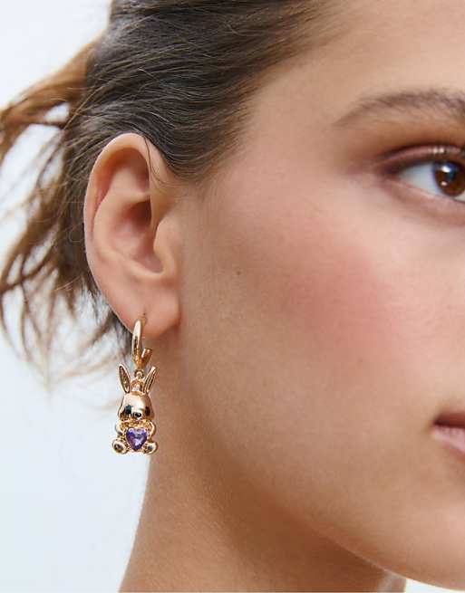 Stradivarius Set of 2 pairs of bunny earrings in gold