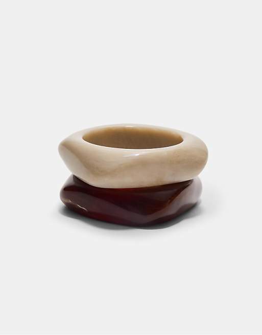 Stradivarius set of 2 rigid bracelets in brown