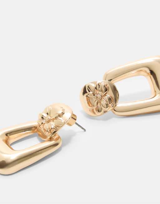 Stradivarius Set Of 2 Voluminous Flower Earrings In Gold
