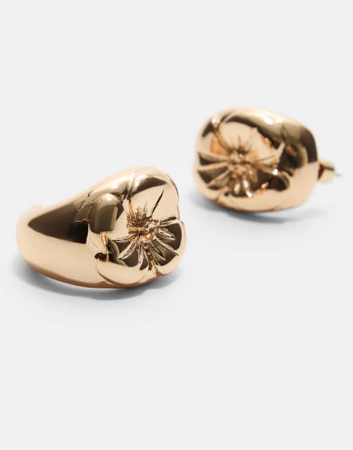 Stradivarius Set Of 2 Voluminous Flower Earrings In Gold