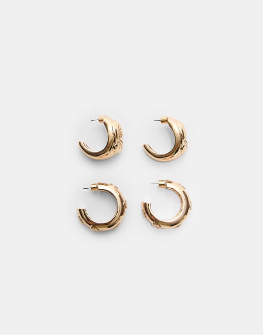 Stradivarius Set of 2 voluminous flower earrings in gold
