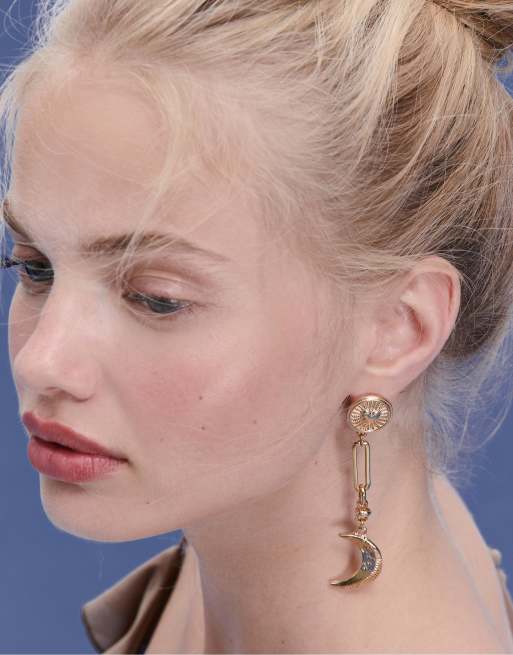 Stradivarius Set Of 3 Beaded Moon Earrings In Gold