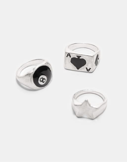 Stradivarius Set Of 3 Combined Rings In Grey