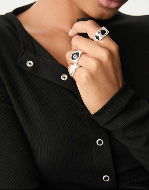 Stradivarius Set of 3 combined rings in grey