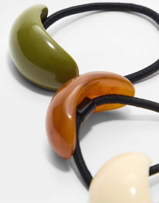 Stradivarius Set Of 3 Contrast Voluminous Hair Ties In Ecru