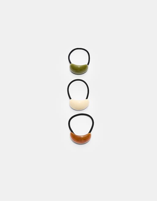 Stradivarius Set of 3 contrast voluminous hair ties in ecru
