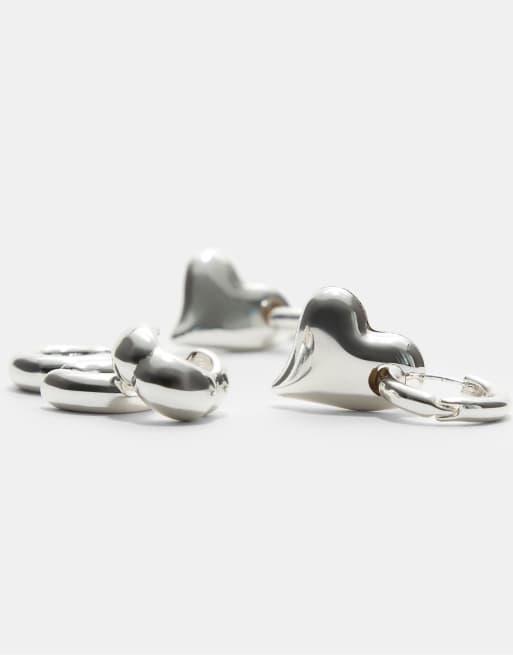 Stradivarius Set Of 3 Ear Cuffs And Heart Earrings In Grey