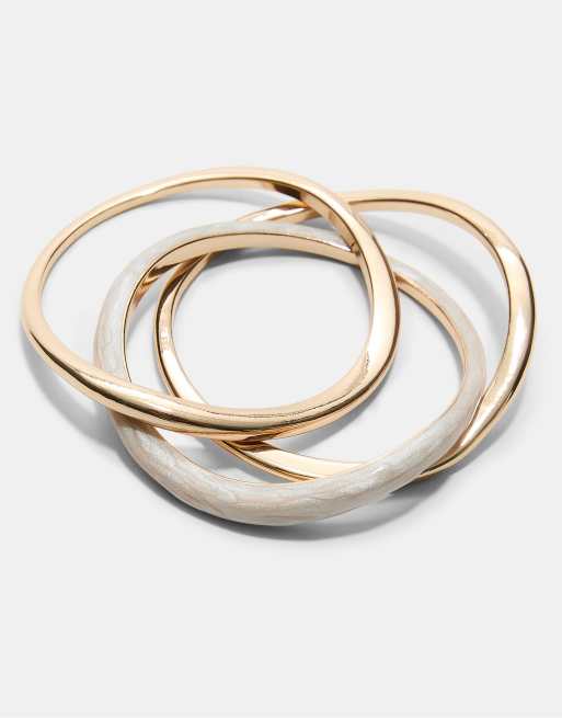 Stradivarius Set Of 3 Enamelled Rigid Bangles In Gold