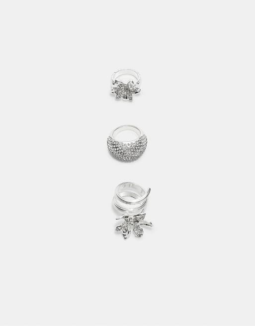 Stradivarius Set of 3 rhinestone rings in grey