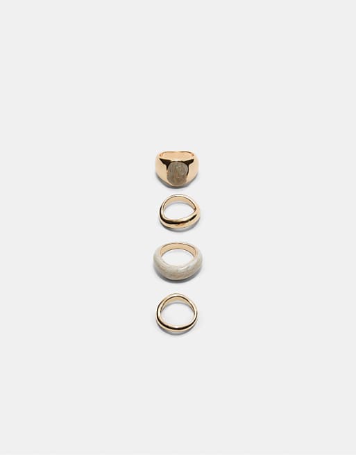 Stradivarius Set of 4 enamelled rings in gold