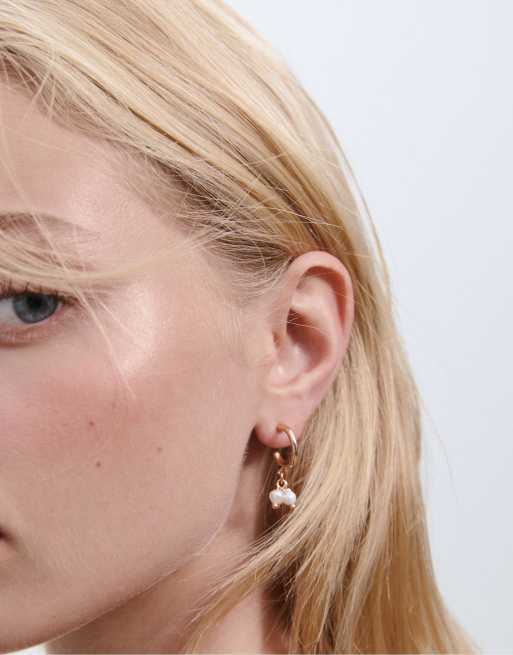Stradivarius Set Of 4 Hoop And Faux Pearl Earrings In Gold