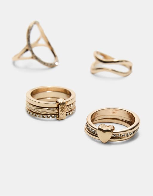 Stradivarius Set Of 4 Shiny Rings In Gold