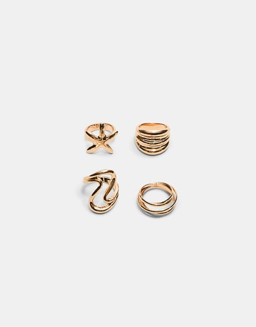 Stradivarius set of 4 star rings in gold