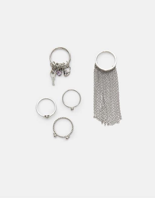 Stradivarius Set of 5 contrast cascading rings in grey