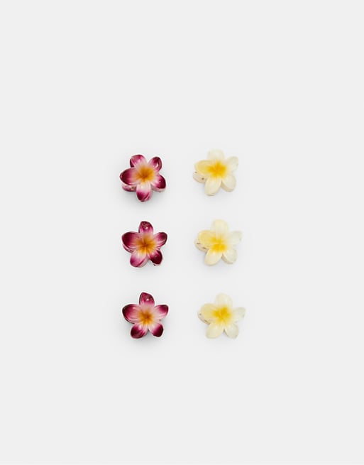 Stradivarius Set of 6 mini flower hair clips in pale yellow