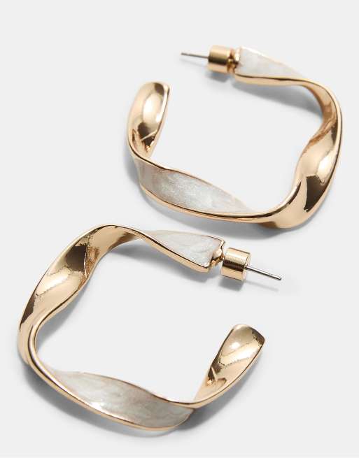 Stradivarius Set Of 9 Enamelled Irregular Hoop Earrings In Gold