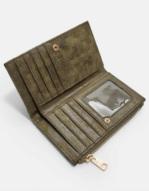 Stradivarius Shimmery Card Holder Purse With Zip In Khaki