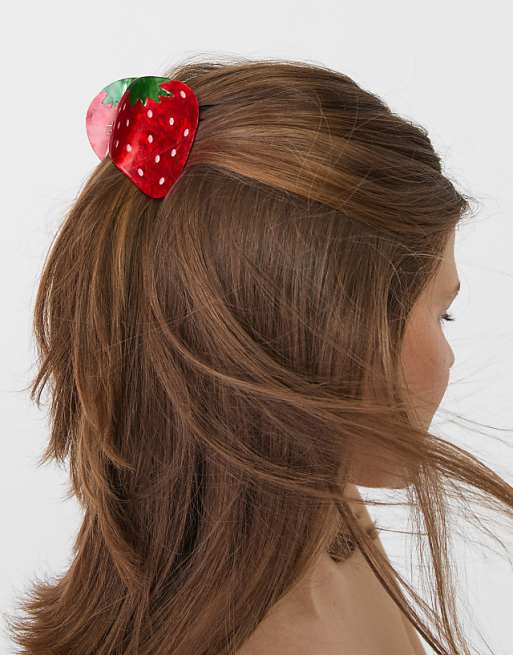 Stradivarius strawberry hair clip in red