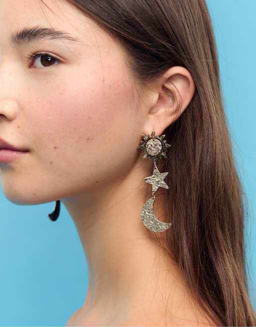 Stradivarius Sun Moon And Star Earrings In Gold