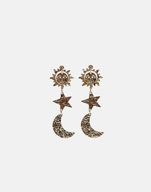 Stradivarius Sun moon and star earrings in gold