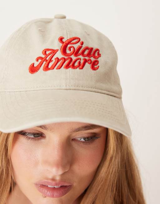 Sui Ava Everday Ciao Amore Slogan Cap In Beige