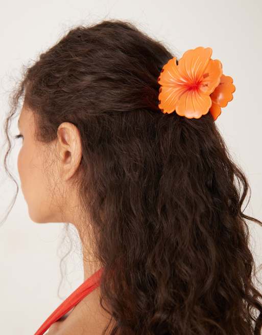 Sui Ava Hawaii Flower Large Hair Claw In Orange
