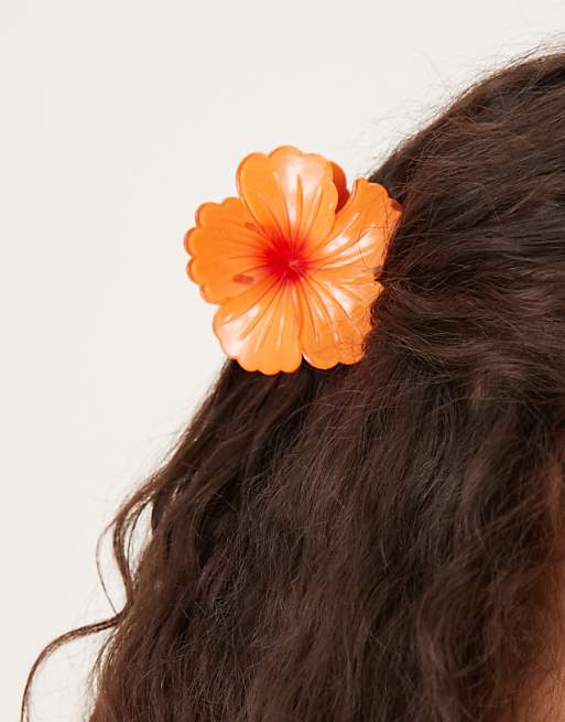 Sui Ava Hawaii flower large hair claw in orange