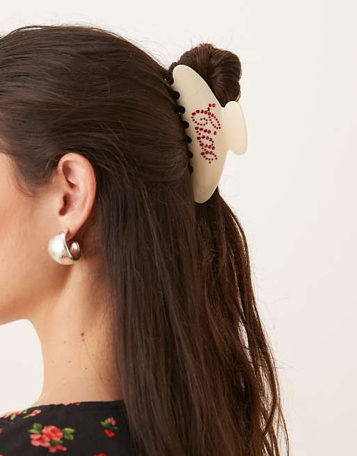 Sui Ava Ida Ciao Bella embellished large hair claw in cream
