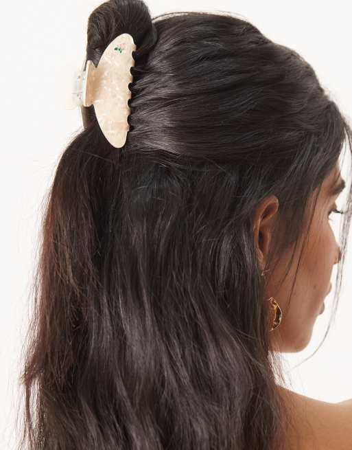 Sui Ava Ida Fruit Embellished Medium Hair Claw In Milk