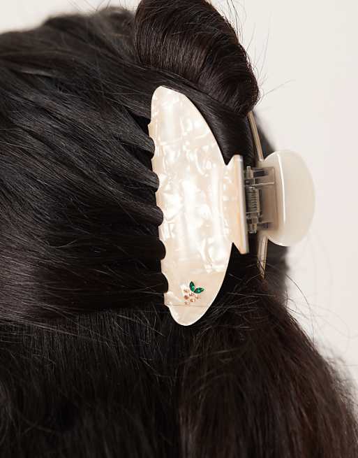 Sui Ava Ida fruit embellished medium hair claw in milk