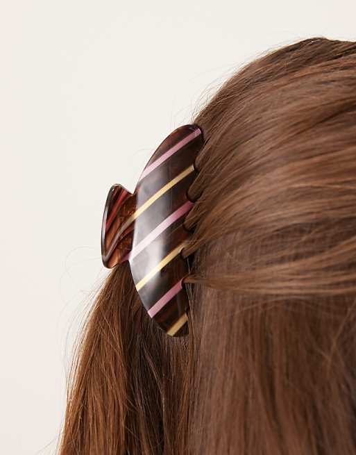 Sui Ava Ida striped big hair claw in red and brown