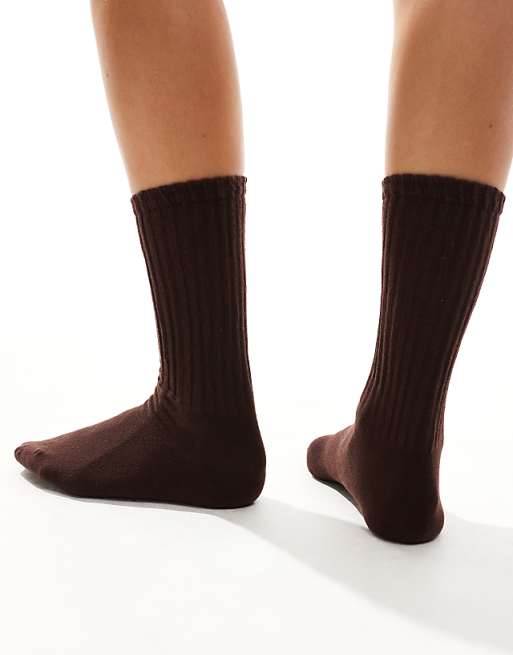 Sui Ava Magda Pointelle Ankle Socks In Dark Brown
