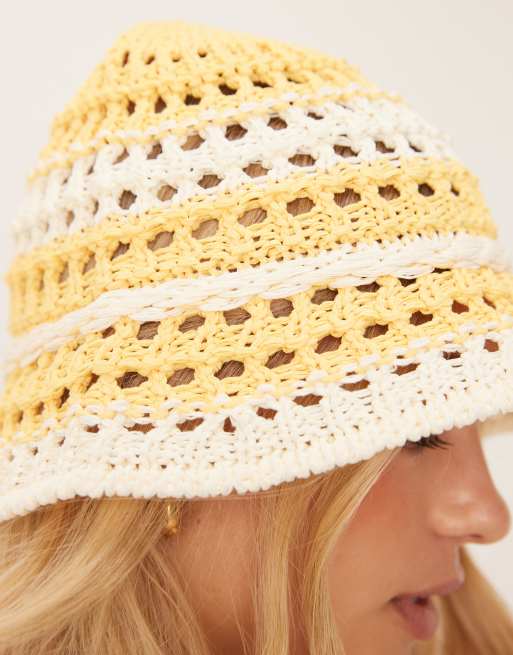 Sui Ava Striped Crochet Sun Hat In Yellow