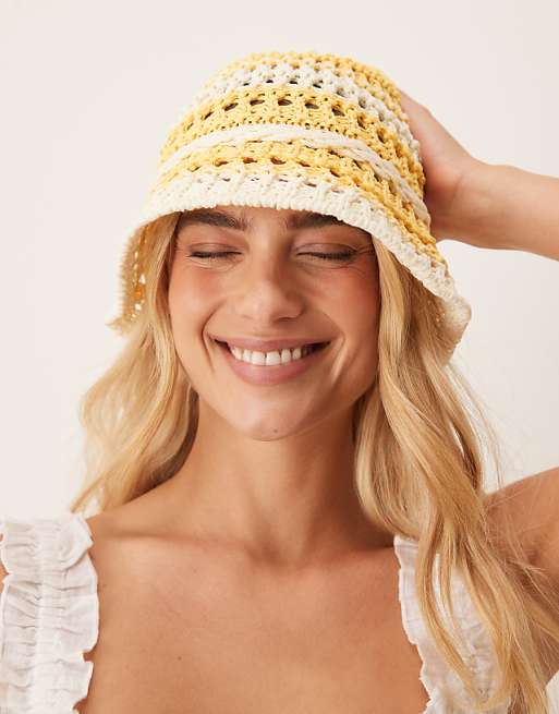 Sui Ava striped crochet sun hat in yellow