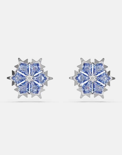 Swarovski Magic stud earrings snowflake blue rhodium plated in blue