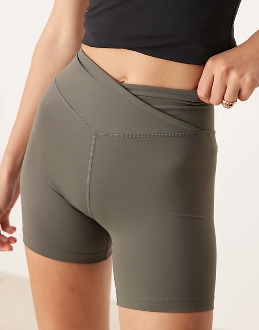 Tala DayFlex Wrap High Waisted Shorts In Dark Olive
