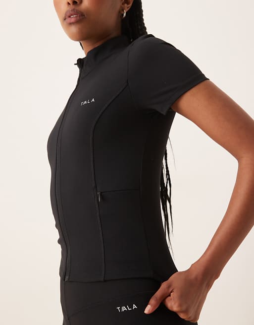 Tala SkinLuxe Short Sleeve Zip Through Running Top In Black
