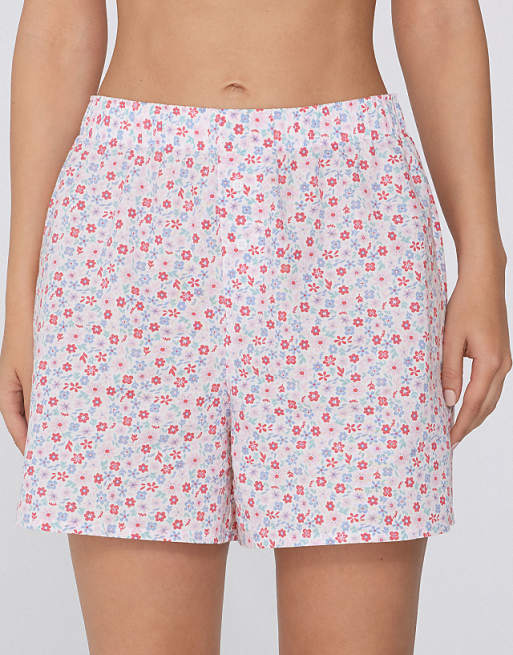 Tezenis Cotton Canvas Shorts In Pale Pink And White Flowers
